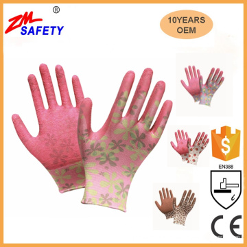 13 Gauge Garden Blume gedruckt Polyester Liner Rosa Latex beschichtet Handschuh